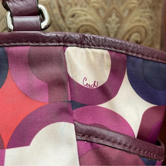Coach F26843 Multicolor OP Art Sateen Signature Scarf Print Park Carrie Handbag - Picture 8 of 14
